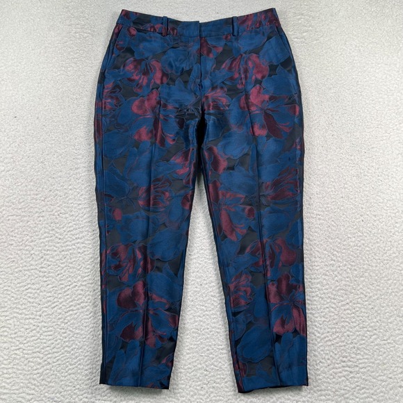 hobbs Pants - Hobbs London Pants Womens 8 Dress Tapered Leg Floral Flat Front Evening Blue
